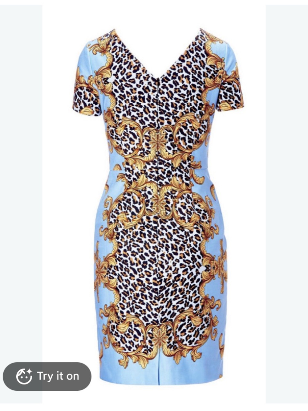 Boston Proper Scroll Animal Print Mini Dress in Blue & Gold